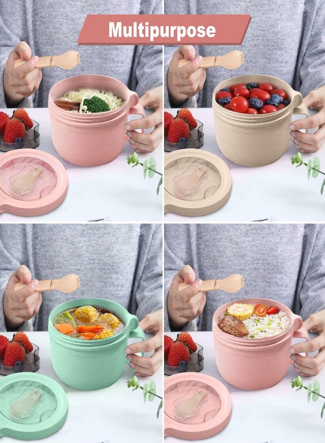 Rarapop 3 Pack Microwave Soup Bowl Containers with Lids, 28.7oz Wheat Straw Ramen Noodles Cup Mug for Instant Noodles,Oatmeal, Gumbo, Salad,Crunch,Cereal & More, Easy-Grip Design(Beige, Pink, Green) - Image 4